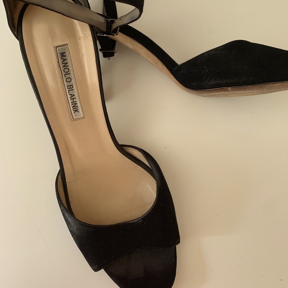 Manolo Blahnik Black Suede Ankle Strap Sandals - Picture 2 of 5